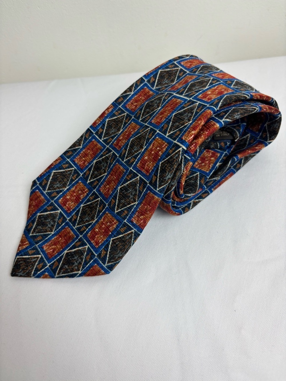 Valentino Silk Tie in Multicolor Geometric In Blue, green And Gold Pattern